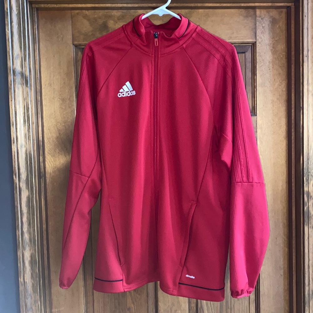Nice quality red ADIDAS zip-up light jacket. big large, small XL.